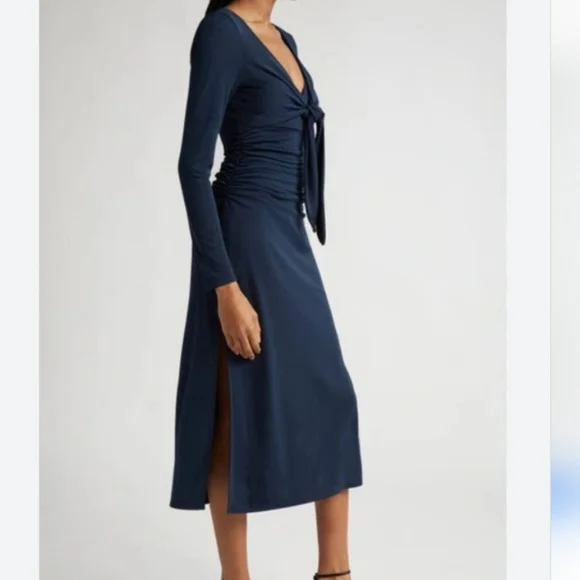 rasario midi dress Satin draped off-the-shoulders long midi dress 46 (FR) / Blue